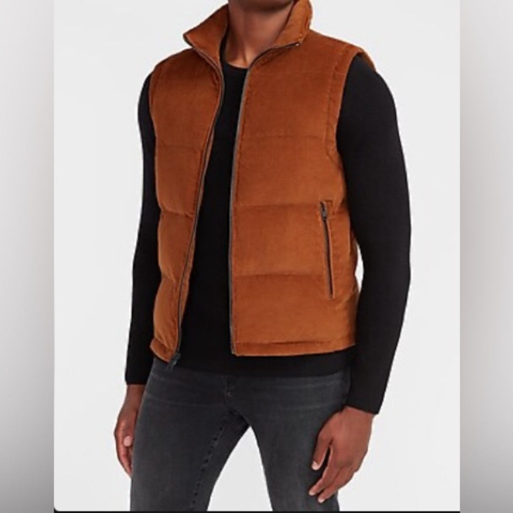 EXPRESS Solid Corduroy Puffer Vest - Camel